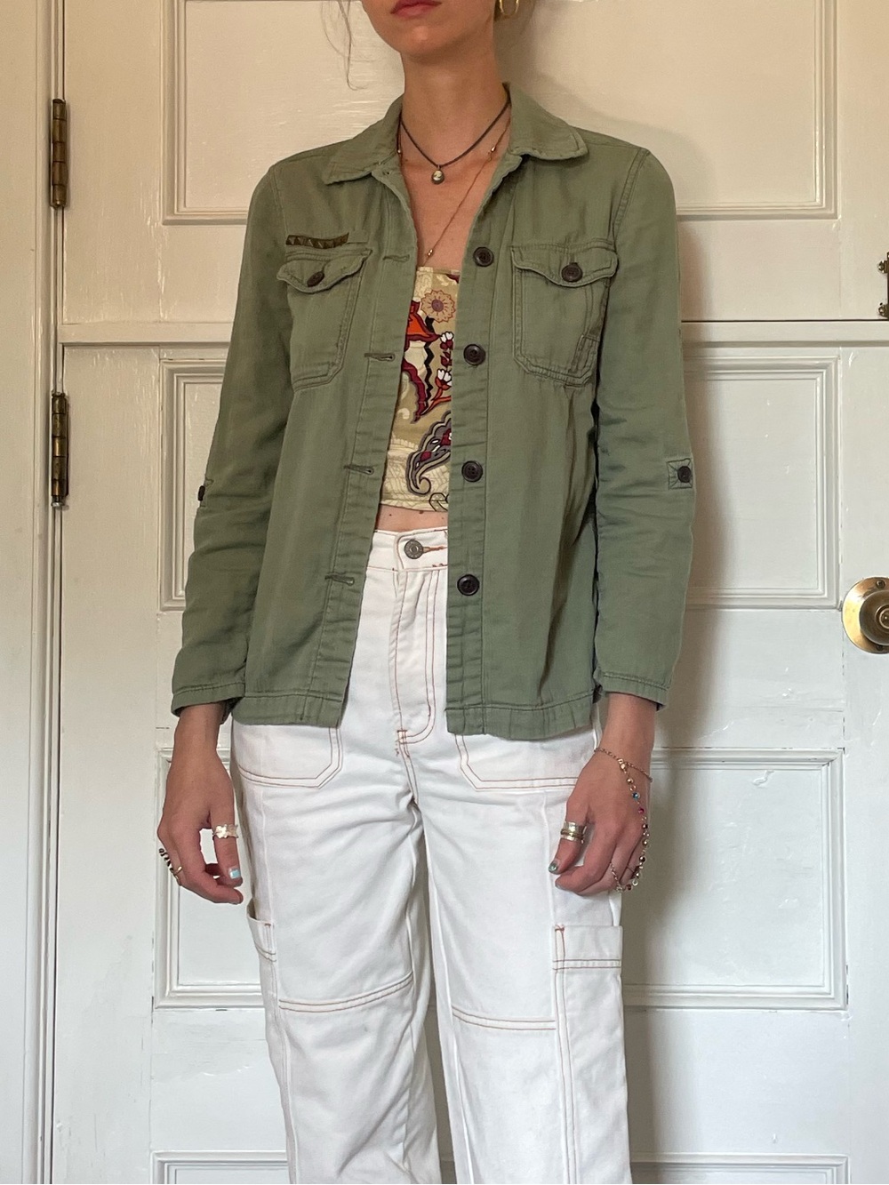 Olive Green Utility Jacket - Lightweight Button-Up